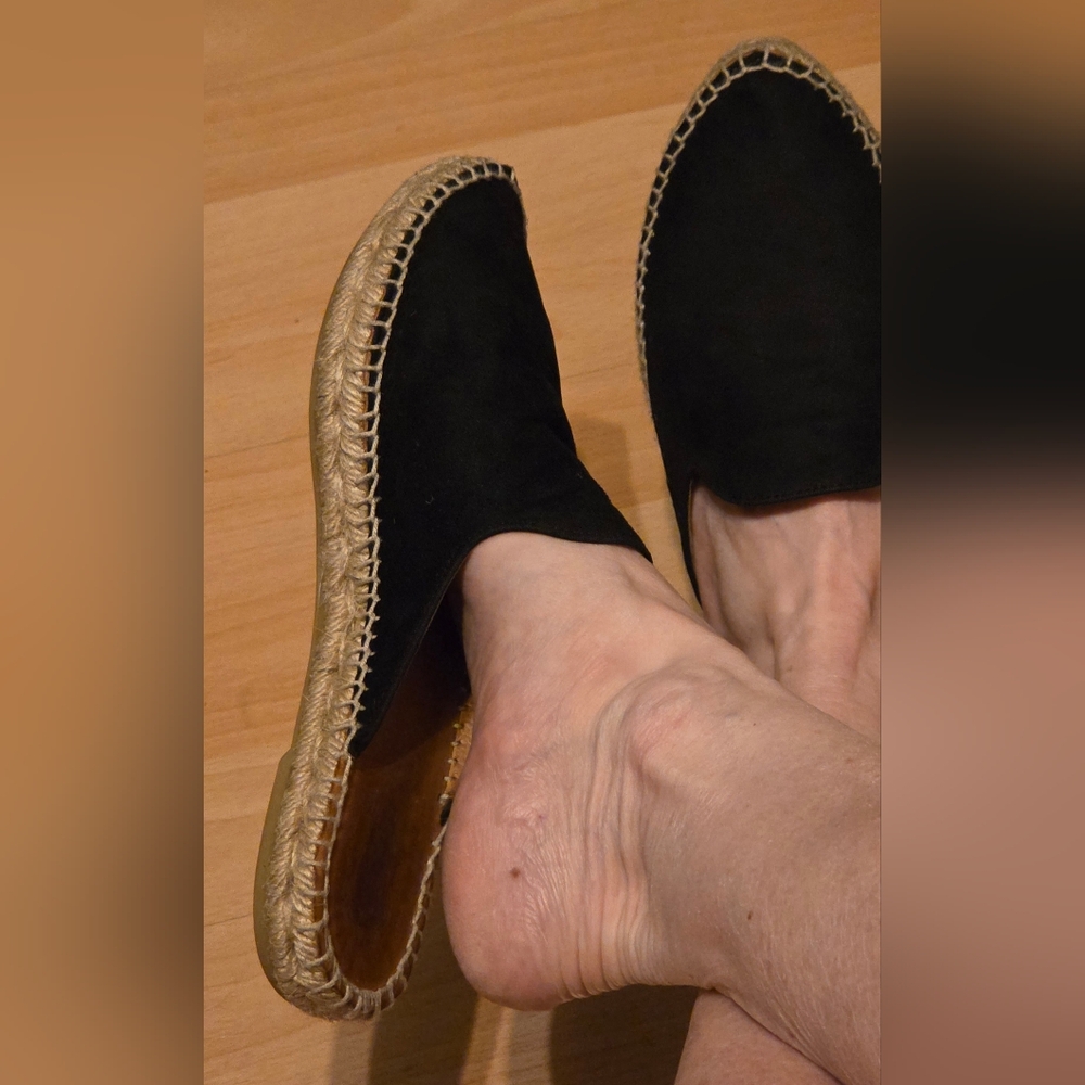 Pinaz Black Handmade Suede Leather Mule Slip-on Shoes.Size 37 Made In Spain
